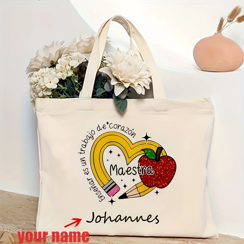 

Custom Name Pencil Bag with an Apple Print Design, a Reusable Foldable Shoulder Bag for Women, Suitable for Daily Commuting