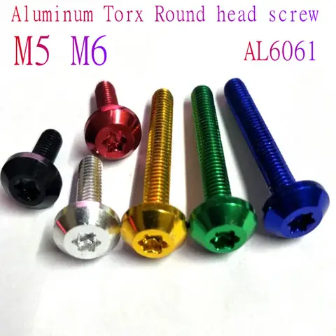 10pcs Aluminum screw M3 M4 M5 M6 Anodized colourful Aluminum six-lobe torx round head machine screw bolts
