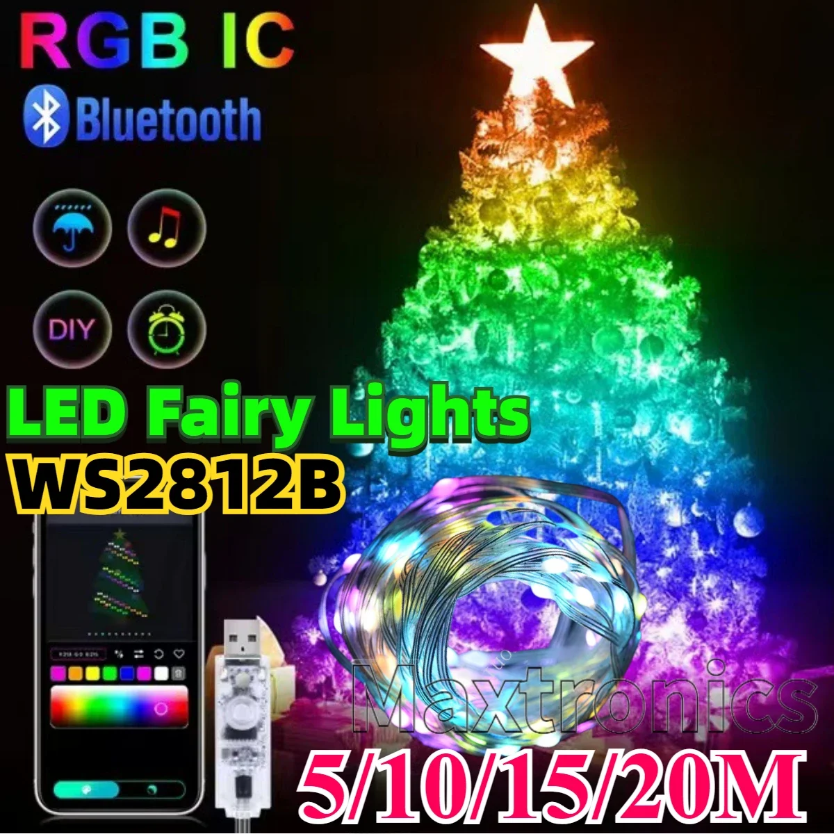 5V Smart Bluetooth WS2812B RGB Led Strip Dreamcolor Lucine Ghirlanda Lampada Impermeabile Per La Festa Di Natale Tenda Arredamento Della Stanza