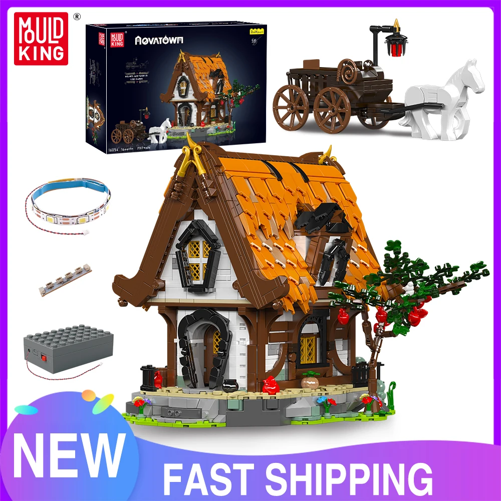 Mould King 16054 Medieval Castle Building Block The Log Cabin with Led Parts Model Assembly MOC Brick Toys Kids Christmas Gift