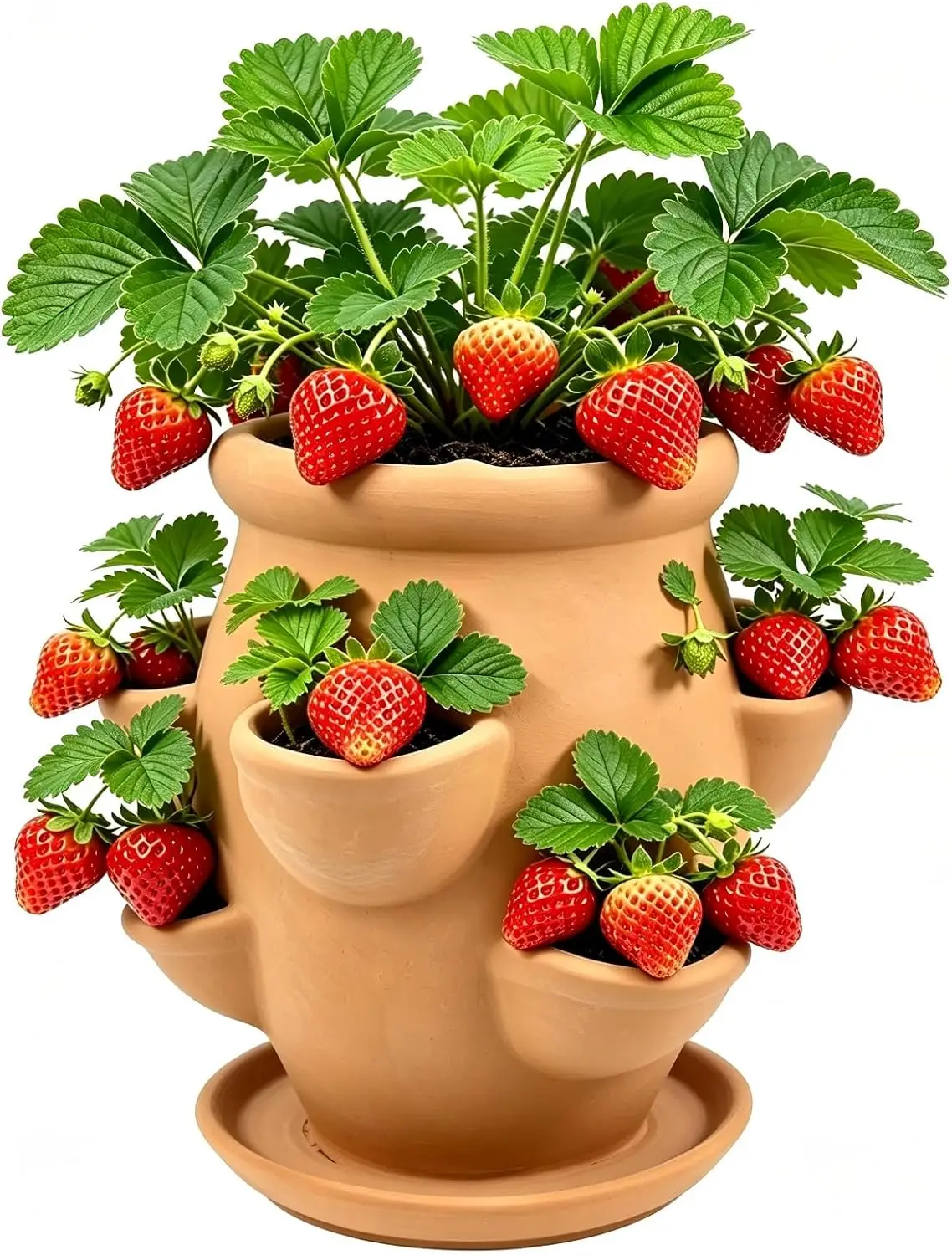 Hot Strawberry Planter Pot with Drainage Saucer Terracotta Succulent Flower Pot Vertical Flowerpot Container Garden Accessories