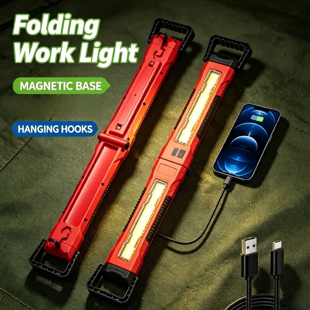 New COB Work Light USB Rechargeable Multifunctional Strip Lamp with Magnetic Hook for Vehicle Repair Outdoor Maintenance