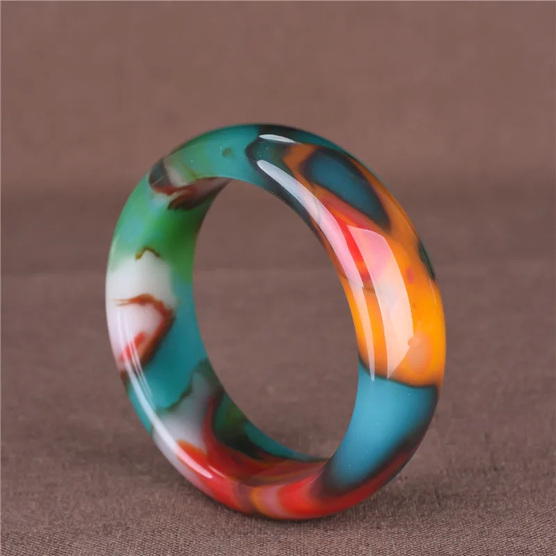 Hetian Jinsi Jade Wide Version Ladies\' Bracelet Colorful Floating Flowers Natural Cinnabar Jade Women\'s Bracelet