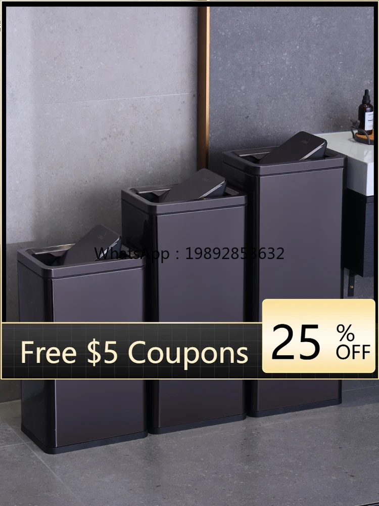 

YFY Hand Towel Stainless Steel Trash Can Large Commercial Large Capacity Vertical Square Swing Lid with Lid Heightened