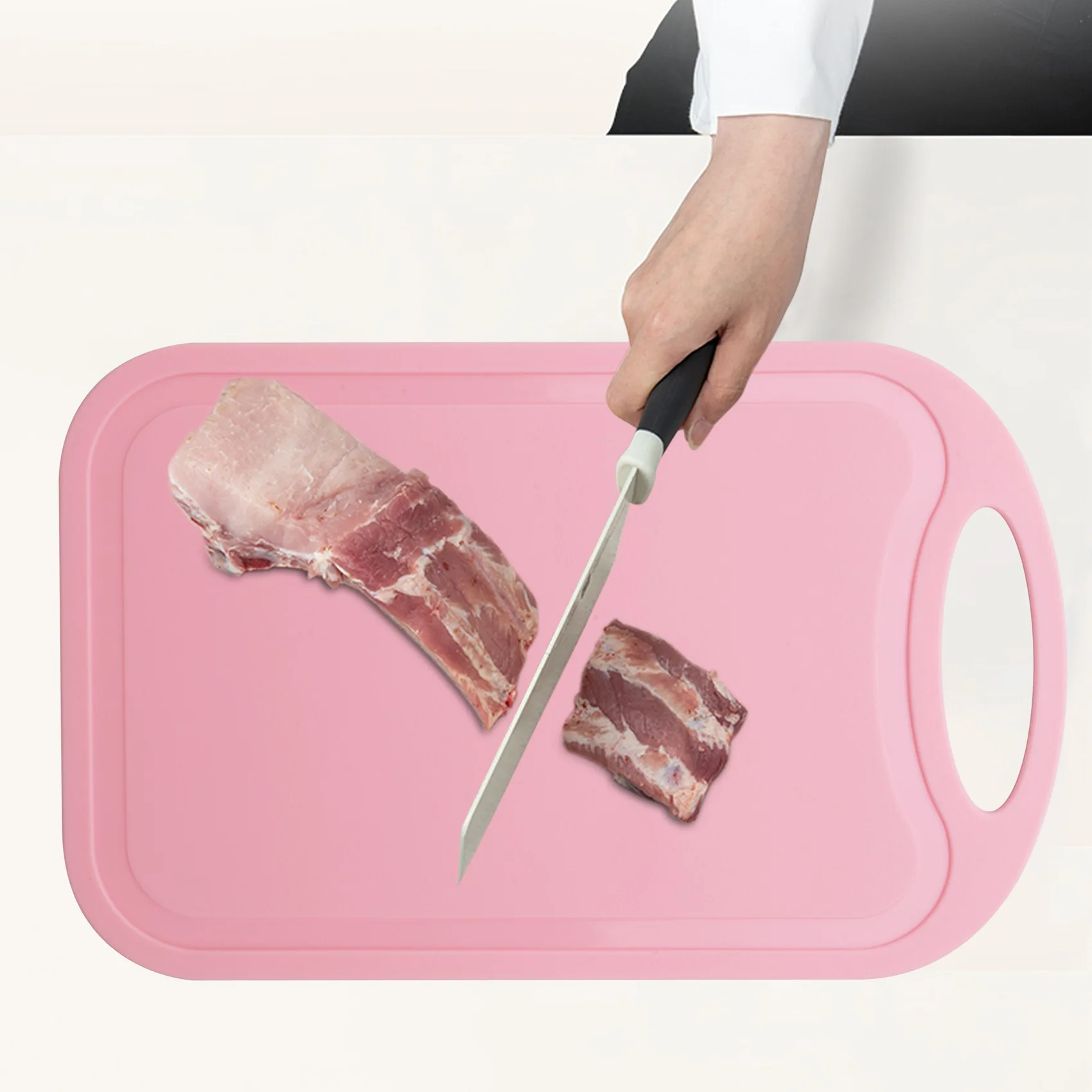 ABLJPlastic Chopping Block Meat Vegetable Cutting Board Non-Slip Anti Overflow With Hang Hole Chopping Board Pink