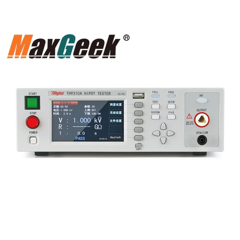 Maxgeek TH9310 HIPOT Tester AC DC IR HIPOT Tester with 4.3-inch Color LCD Screen Supports Fast Discharge