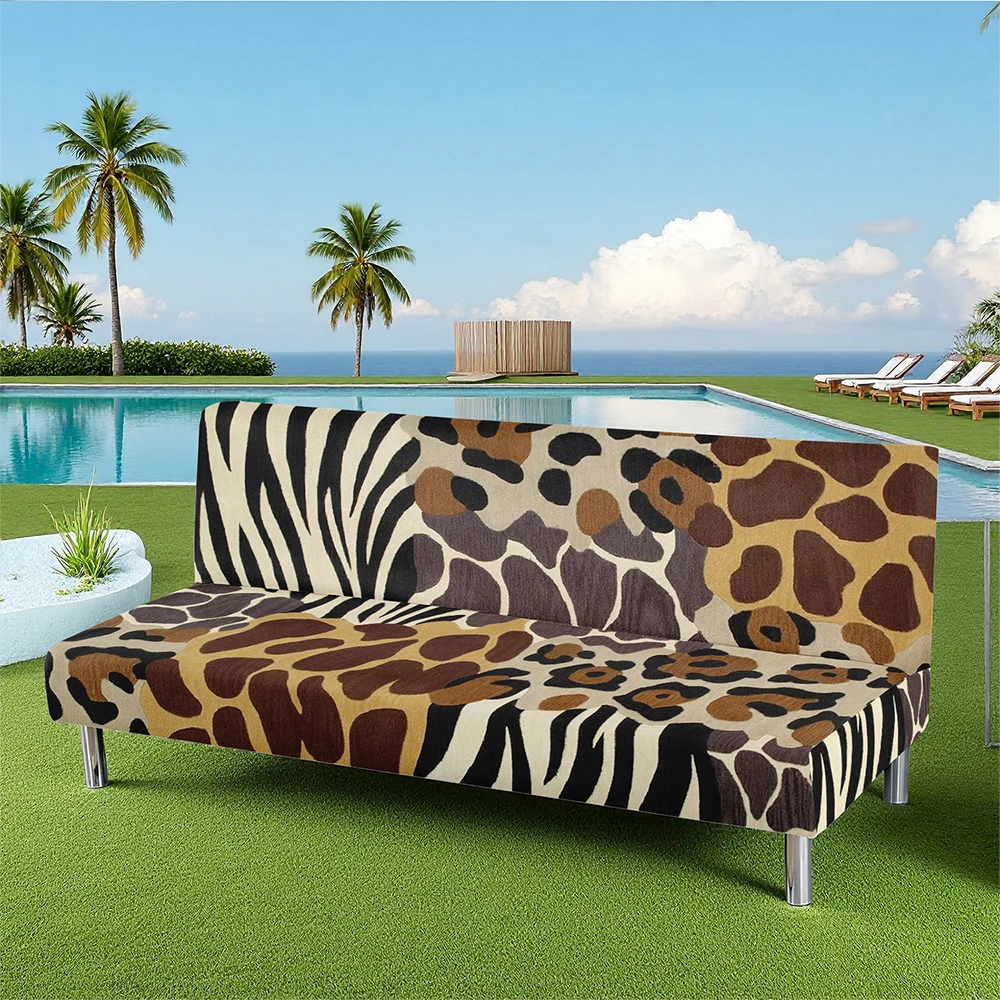 Animal Print Elastic Futon Cover, Summer Outdoor Sofa Bed Cover, Stretchable Slipcover for Living Room Patio G