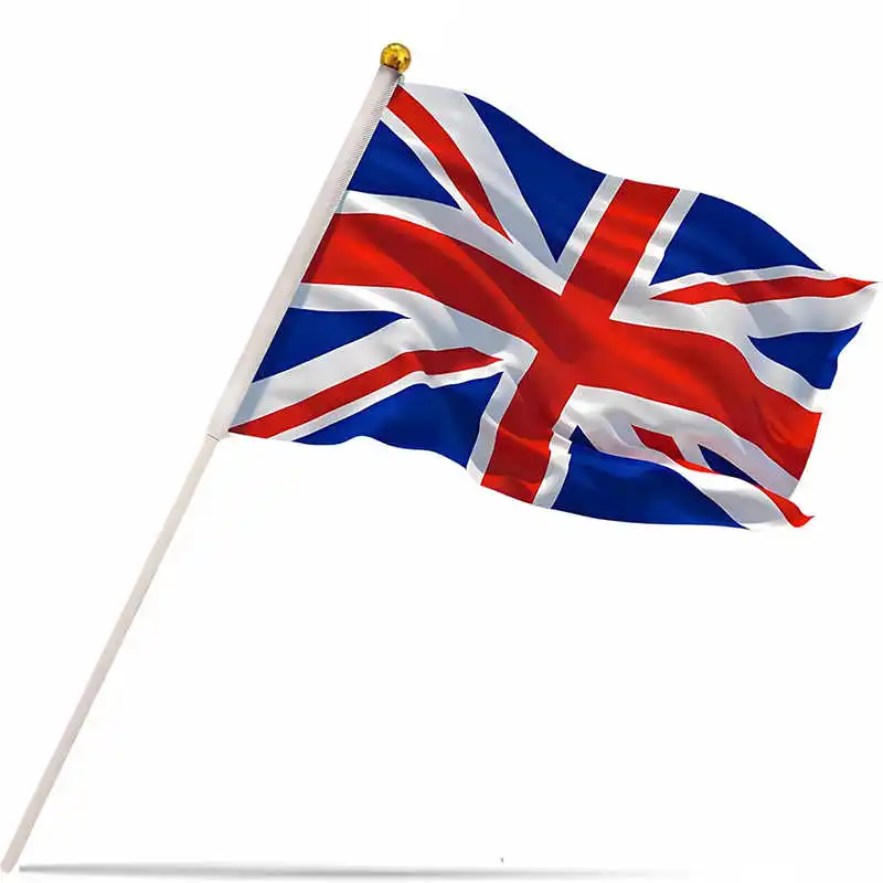 

10PCS United Kingdom UK Flag British Banner 14x21cm With Mini Stick Flagpoles Hand Held For Decoration Celebration Parades Sport