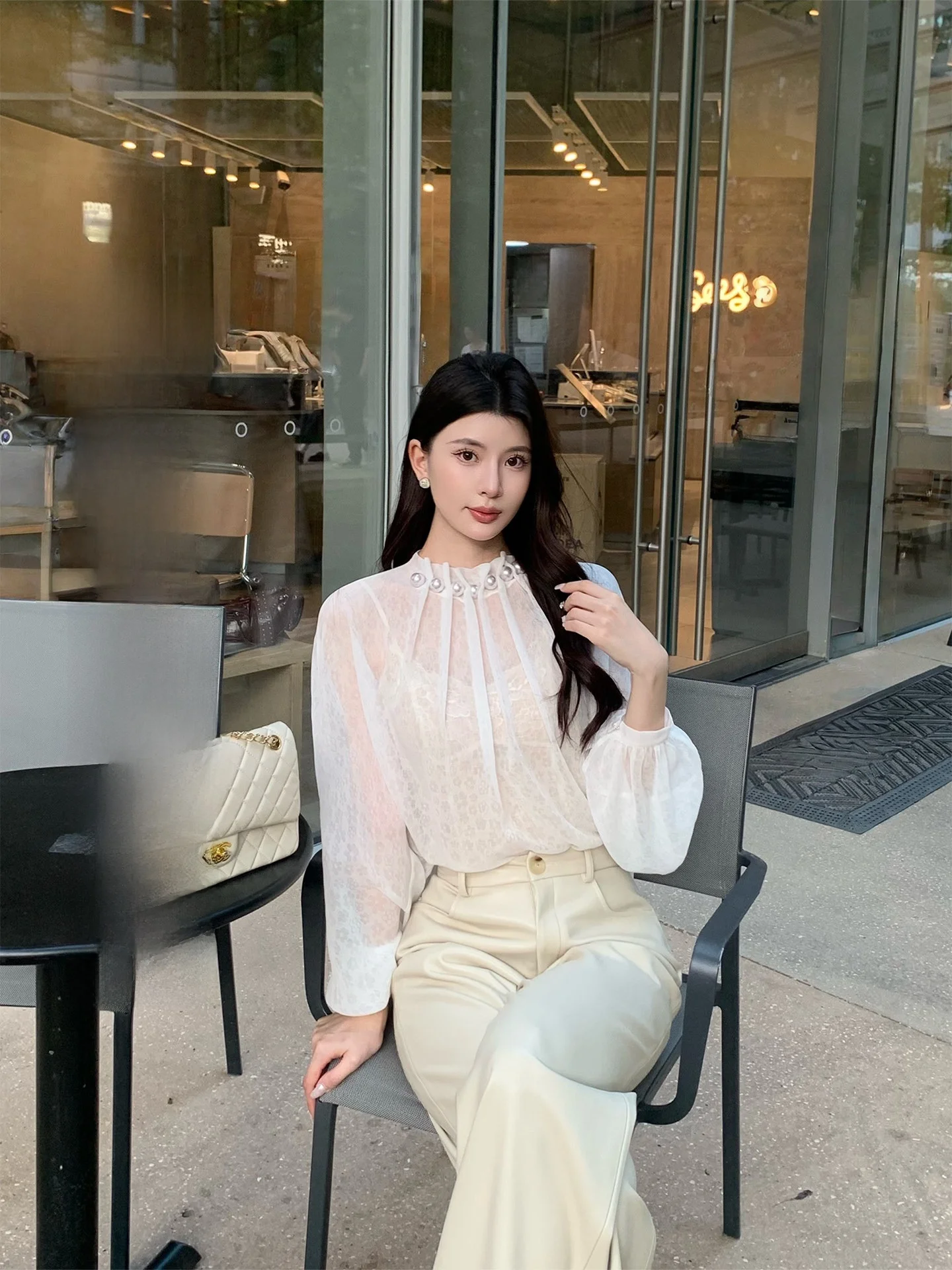 

Ele White Chiffon irt Women's Base Layer Top Spring Faionable Straight Cut Long Sve Polyester Fiber KingUsefulNatual