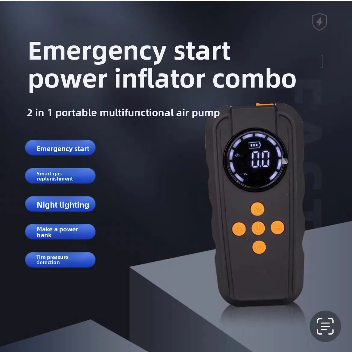 

Автомобильный воздушный насос, аварийный запуск, источник питания 12 В, портативный беспроводной автомобильный воздушный насос для электромобиля, зарядка мобильного телефона