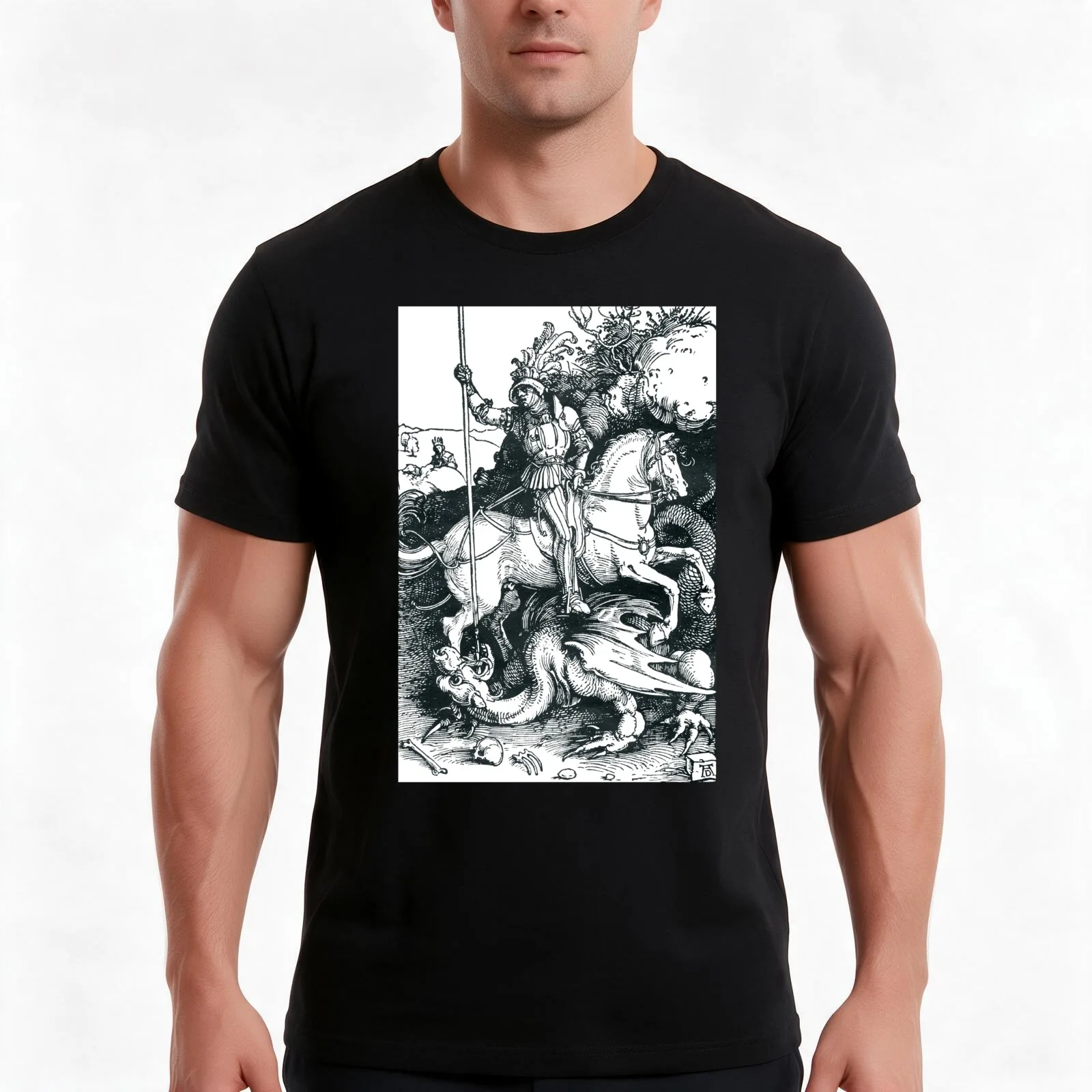 Saint George - Albrecht Durer T-Shirt, Summer Casual Cotton Tee, Oversized Streetwear Tops, Vintage Graphic Print, 100% Cotton