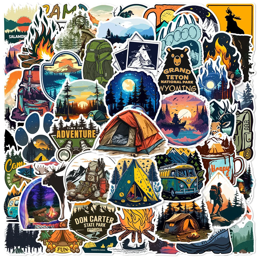 10/30/50pcs Outdoor Hiking Camping Stickers Cartoon Decal Toys Graffiti Skateboard Phone Laptop Car Bike Waterproof Cool Sticker