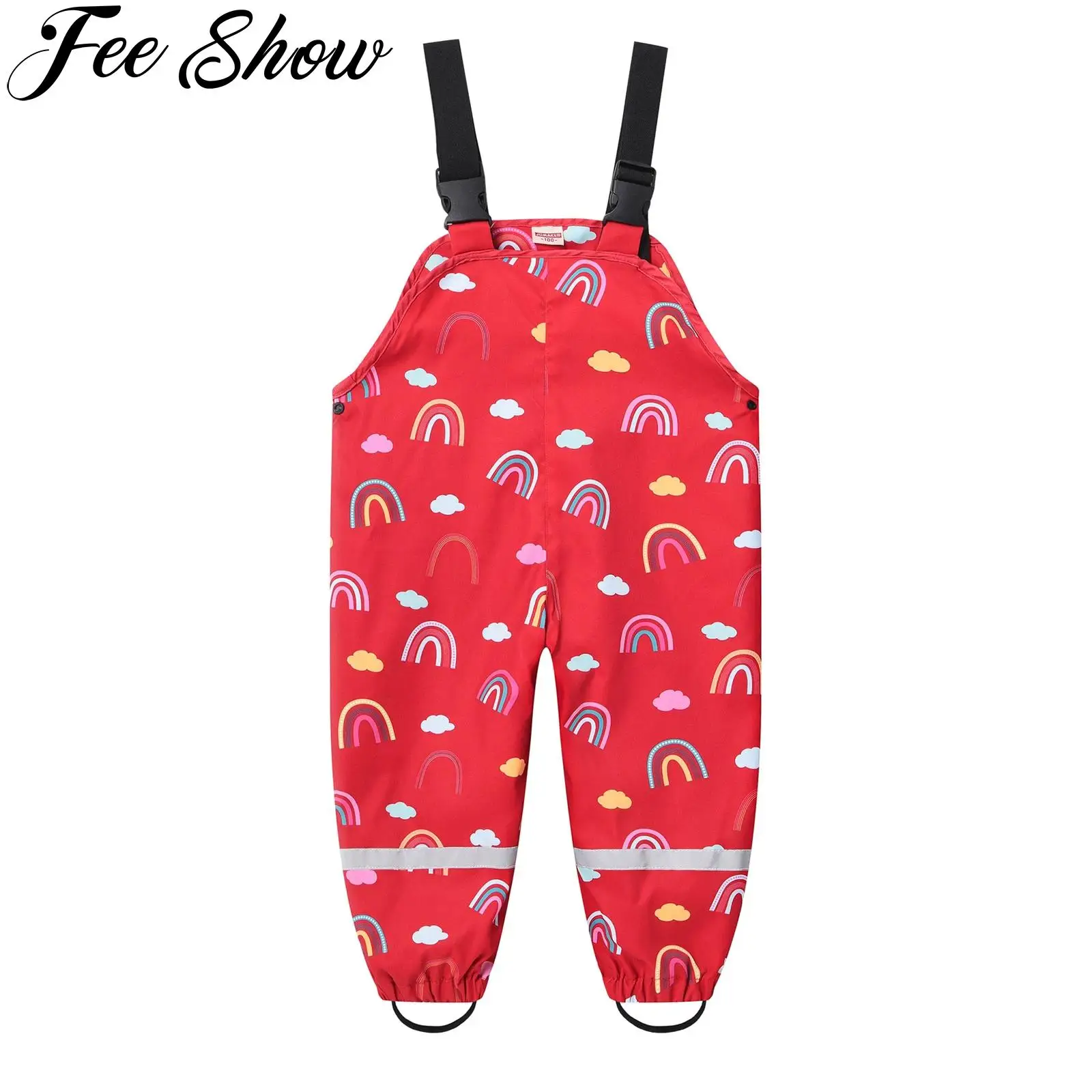 Kids Boys Girls Overalls Rain Pants Adjustable Printed Mud Dirty Proof Waterproof Dungarees Suspender Trousers Children Clothes