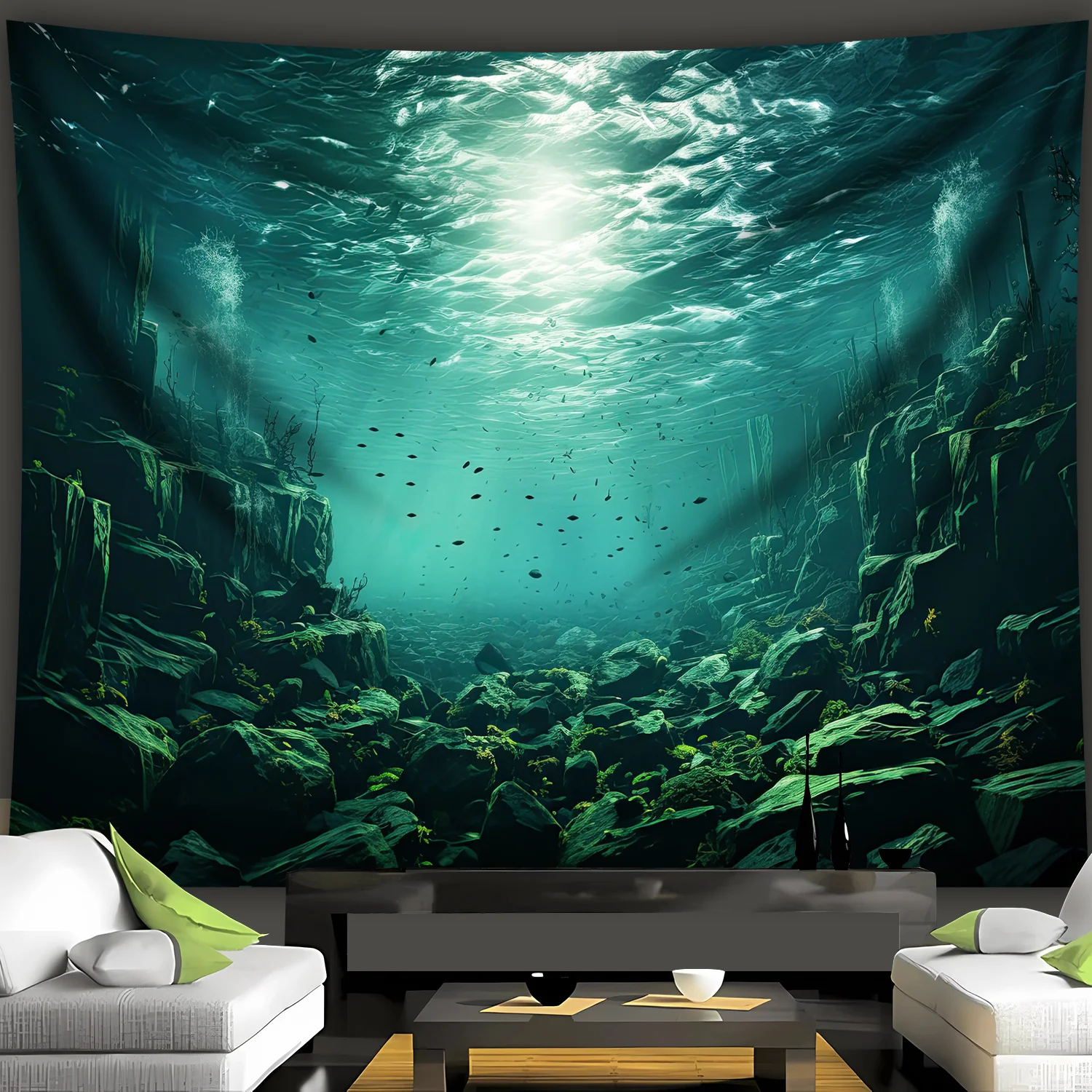 Stunning Deep Sea Underwater Ocean Tapestry Wall Hanging Blue Tropical Marine Reef Art Polyester Home Decor Decoration
