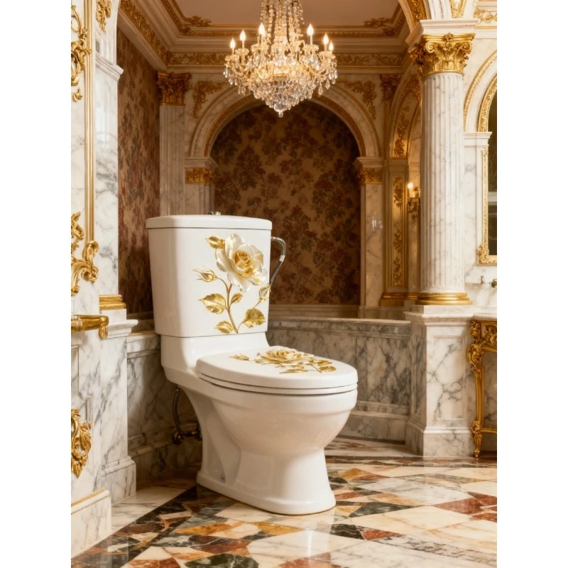 2pcs/set Beautiful Golden Magnolia Rose Flowers Toilet Sticker Bathroom Toilet Cover Decorative Sticker Waterproof Self Adhesive