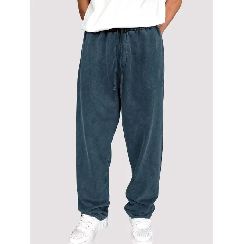 

New Autumn Winter Men's Washed Knitted Cotton Pants Drawstring Pockets Casual Trousers Solid Loose Men Jogging Sweatpants