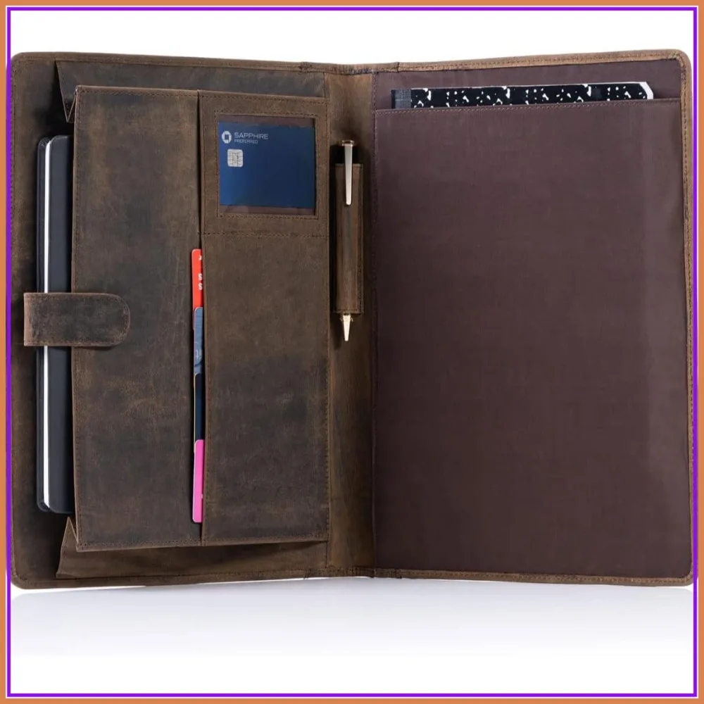 

Genuine Leather Padfolio Business Organizer with Pen Holder, A4 Portfolio Folder for Men, Brown Distressed