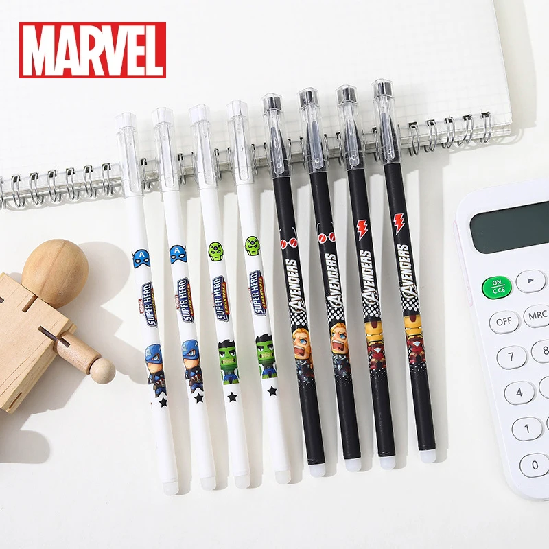 12pcs Marvel Avengers Iron Man Unisex Pen Fast Dry Smooth 05mm Black/Blue Signature Pen Kids Learning Stationery Wholesale