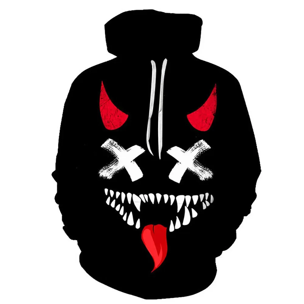 Men\'s Hooded Sweatshirt Cartoon Demon Print Long Sleeved Street Outdoor Hoodie Pullover Clothing Fashion Tops Hooded