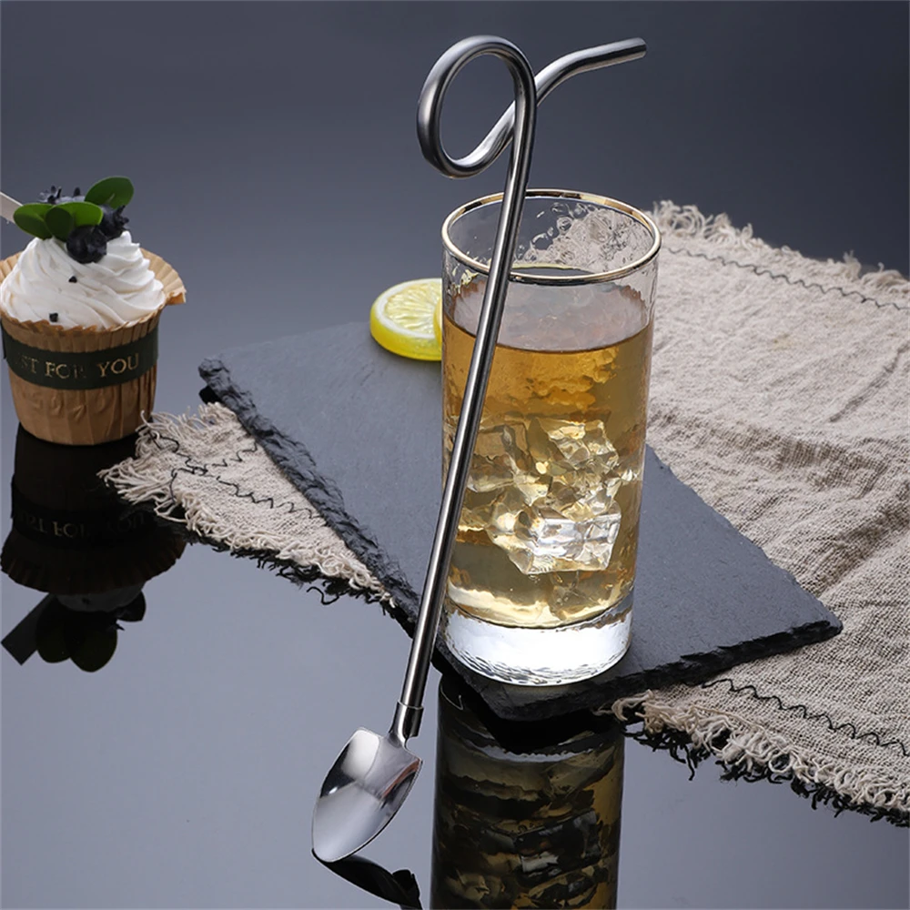 1Pc Stainless Steel Irregular Straw Spoon Shovel Coffee Spoon Reusable Metal Straw Mixing Stirring Straw for Smoothie Drinking