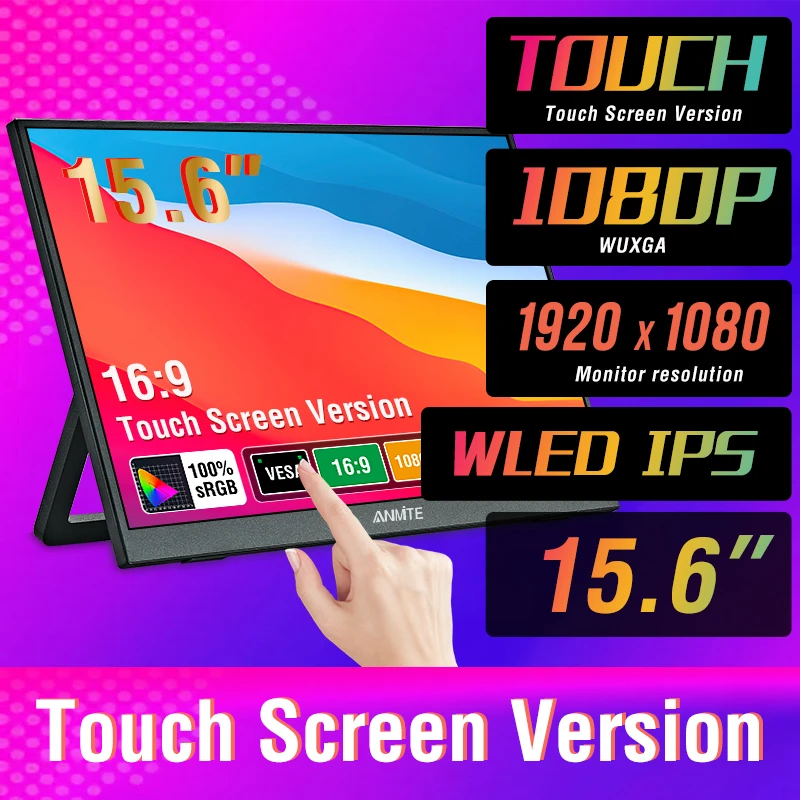 Anmite 15.6-Inch Portable Touch Monitor Non-touch optional 1080P HDR 16:9  For XBox PS4 / 5 Switch Cell Phone PC Loptop Extensio