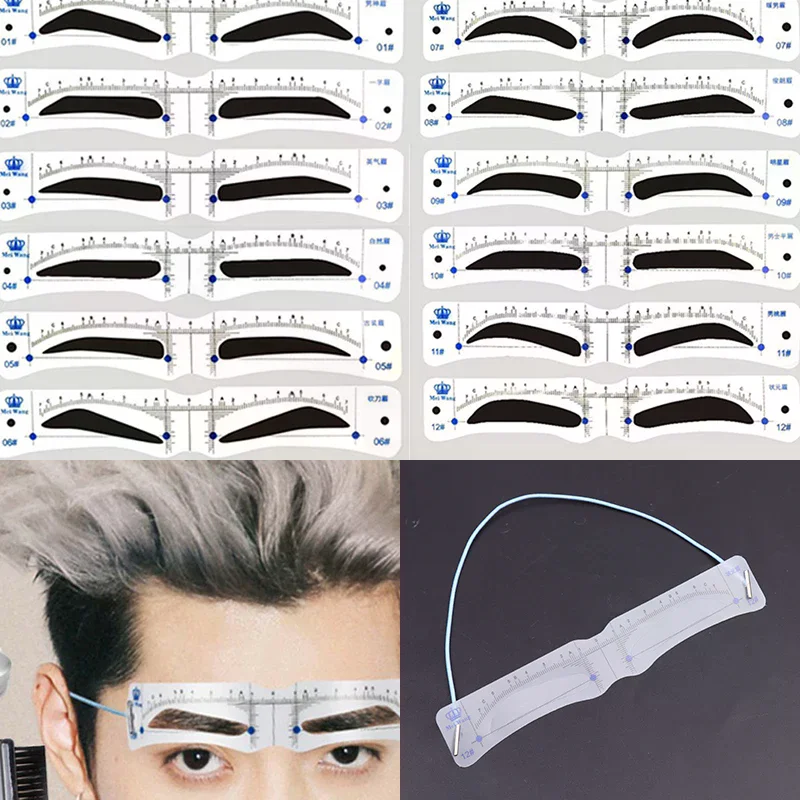/YOV/12PCS Reusable Eyebrow Shaper DIY Soft Ruler Brow Definer Eyebrow Stamp Card Soft Ruler Stencil Makeup Tool For Man