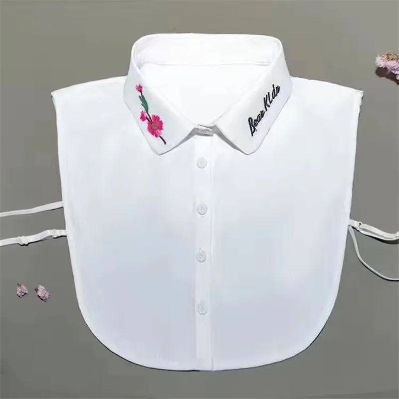 Women White detachable collar with embroidered flowers female Shirt false collar Sweater Fake collar