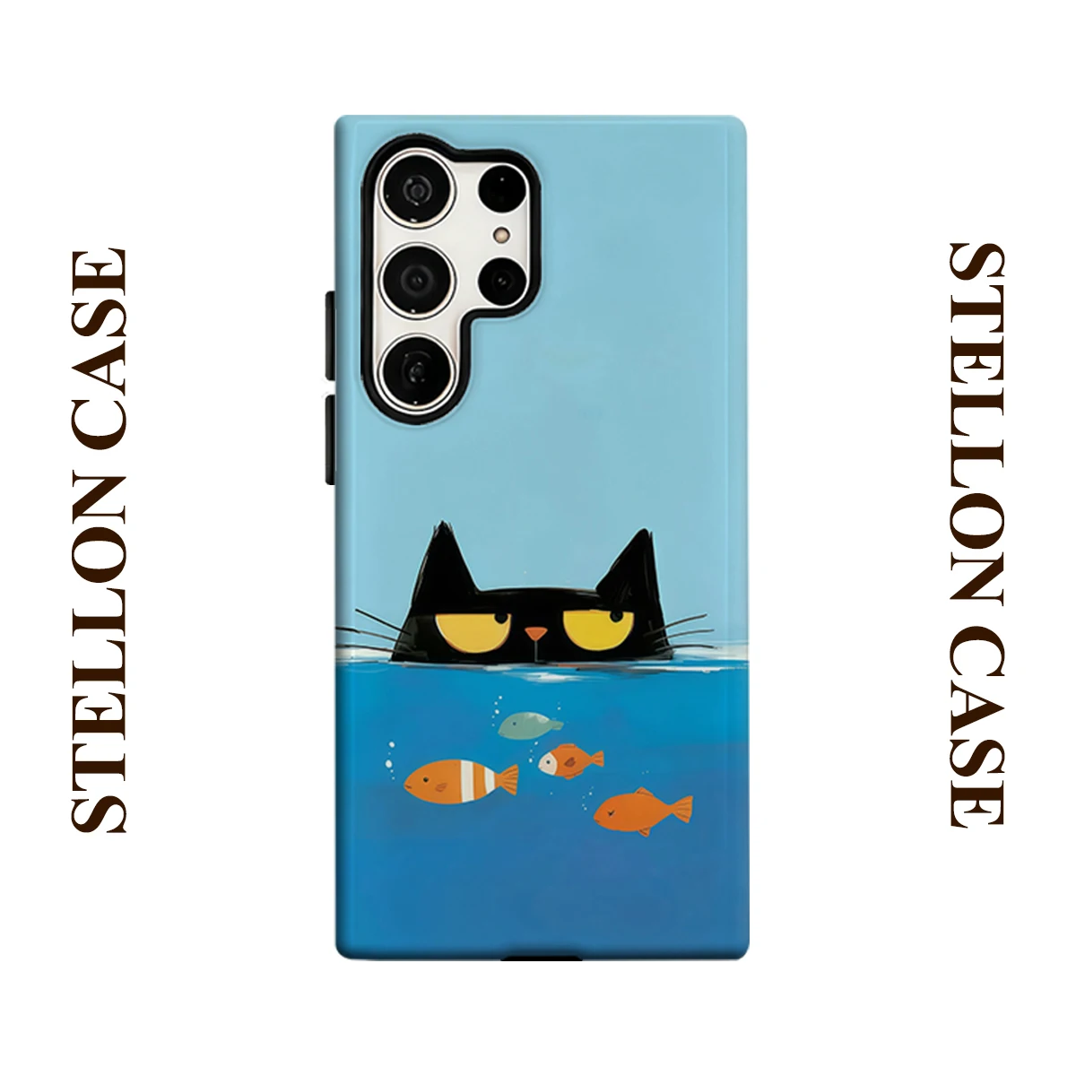 Black Cat Water Phone Case For Samsung Galaxy S25 S24 S23 Ultra Plus A35 A55 Glossy HD Hard Cover Film Shell