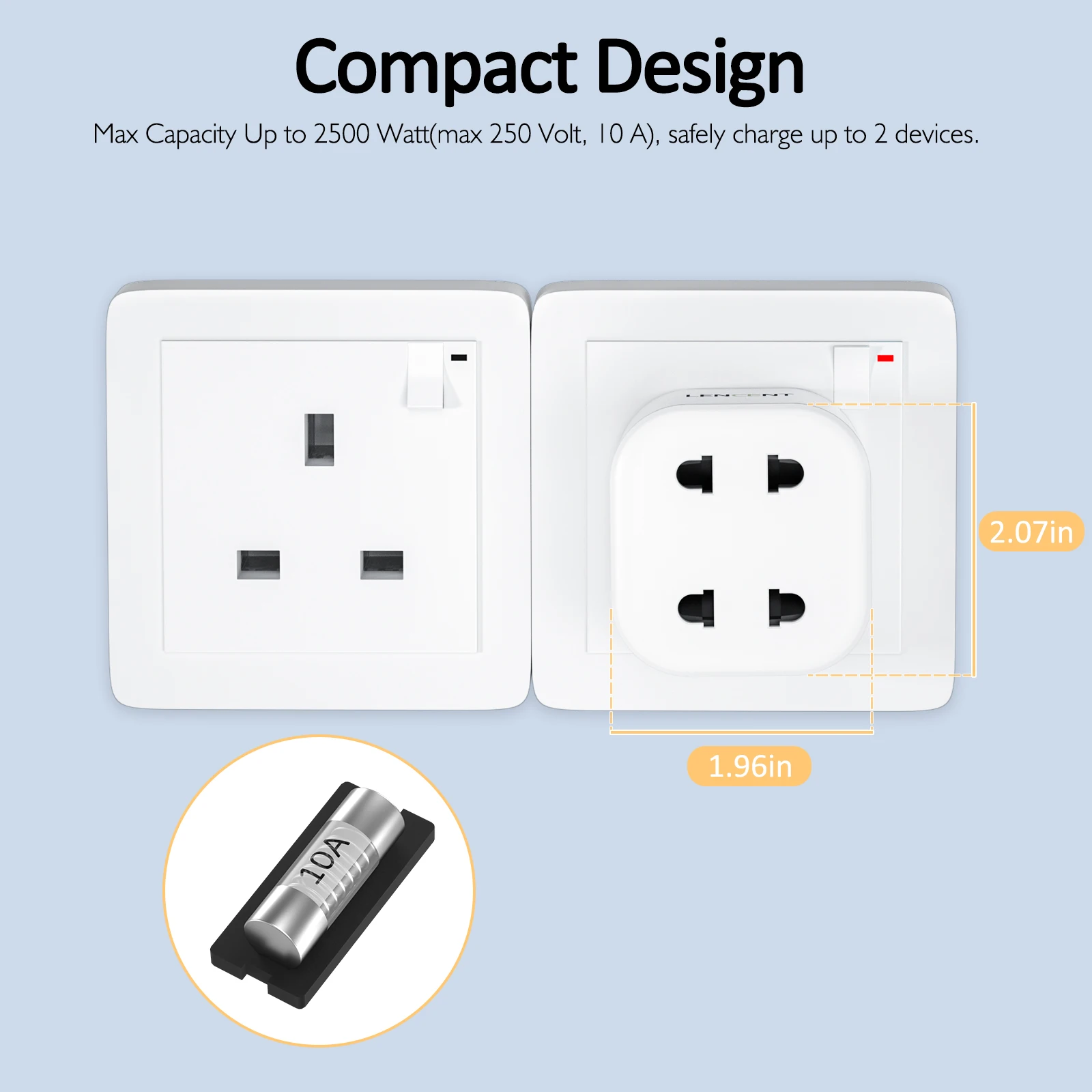 LENCENT UK 2 Pin a 3 Pin 10A fusibile adattatore caricabatterie rasoio elettrico adattatore per rasoio spina per spazzolino da denti per epilatori bagno