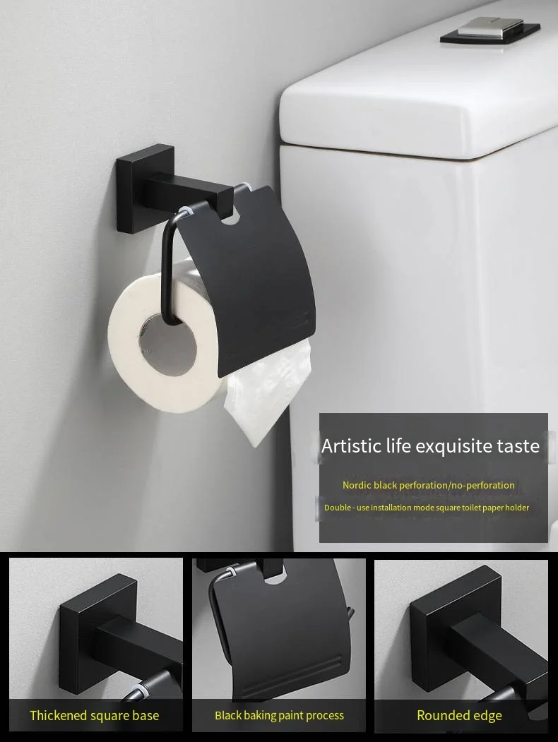 Black bathroom square toilet paper holder bathroom space aluminum tissue box antique tissue holder roll paper holder free punch