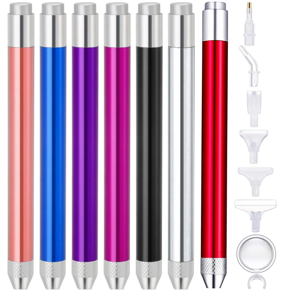 8 in 1 Led Lighted Diamond Painting Pen With Magnifying Glass Magnifier Luminous Point Drill Pen Accessories Tool Set Kit