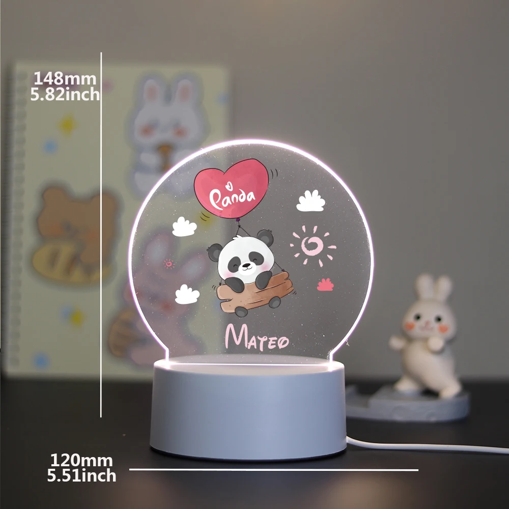 Personalizado personalizado panda luz noturna, bonito aniversário festa decoração, usb atmosfera abajur para crianças