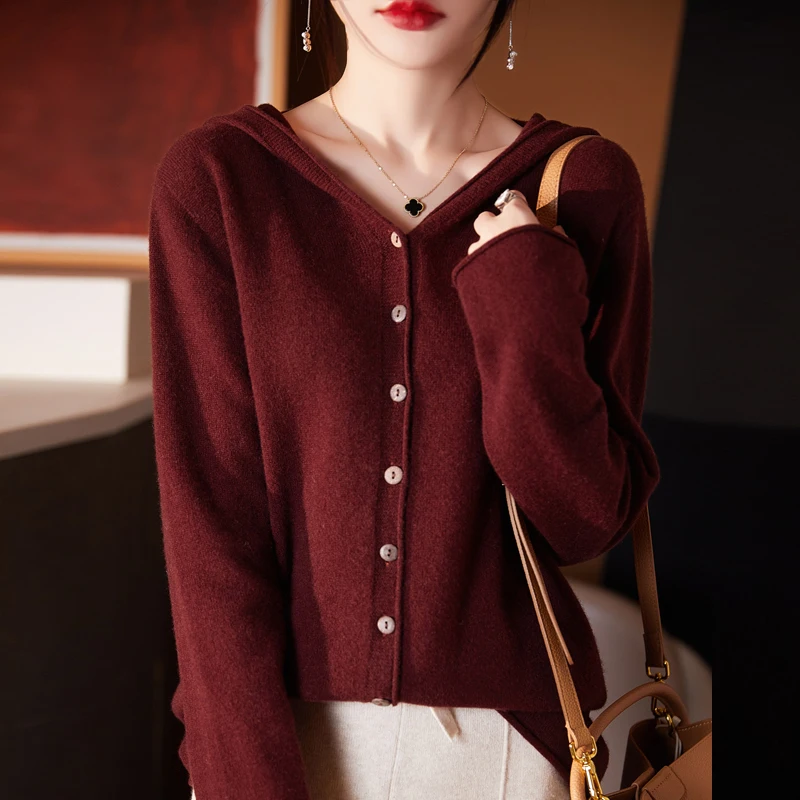 

Casual solid color women's sweater fashion trendy women's coat 100% wool-like hooded cardigan plus size autumn and winter models