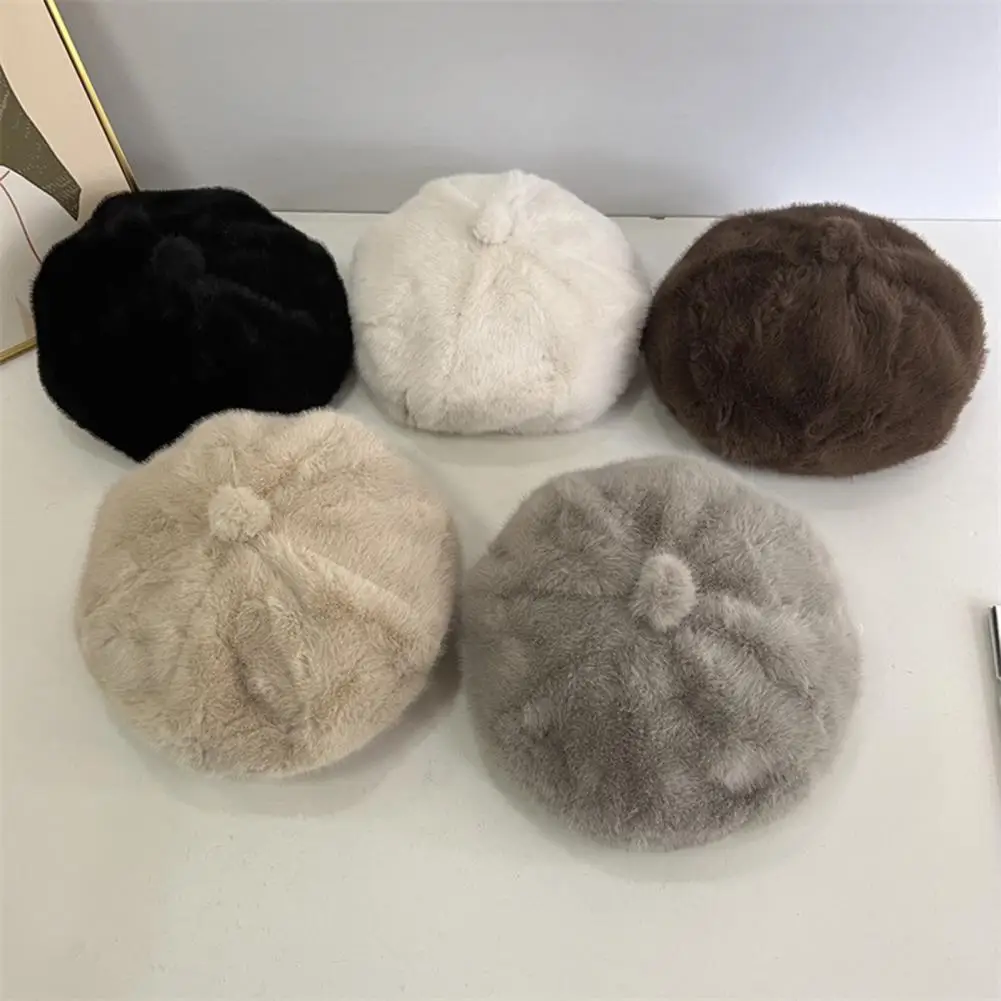 

Women Winter Beret French Style Pure Color Keep Warm Daily Wear Photography Octagonal Cap Parties Travel New Year Hat