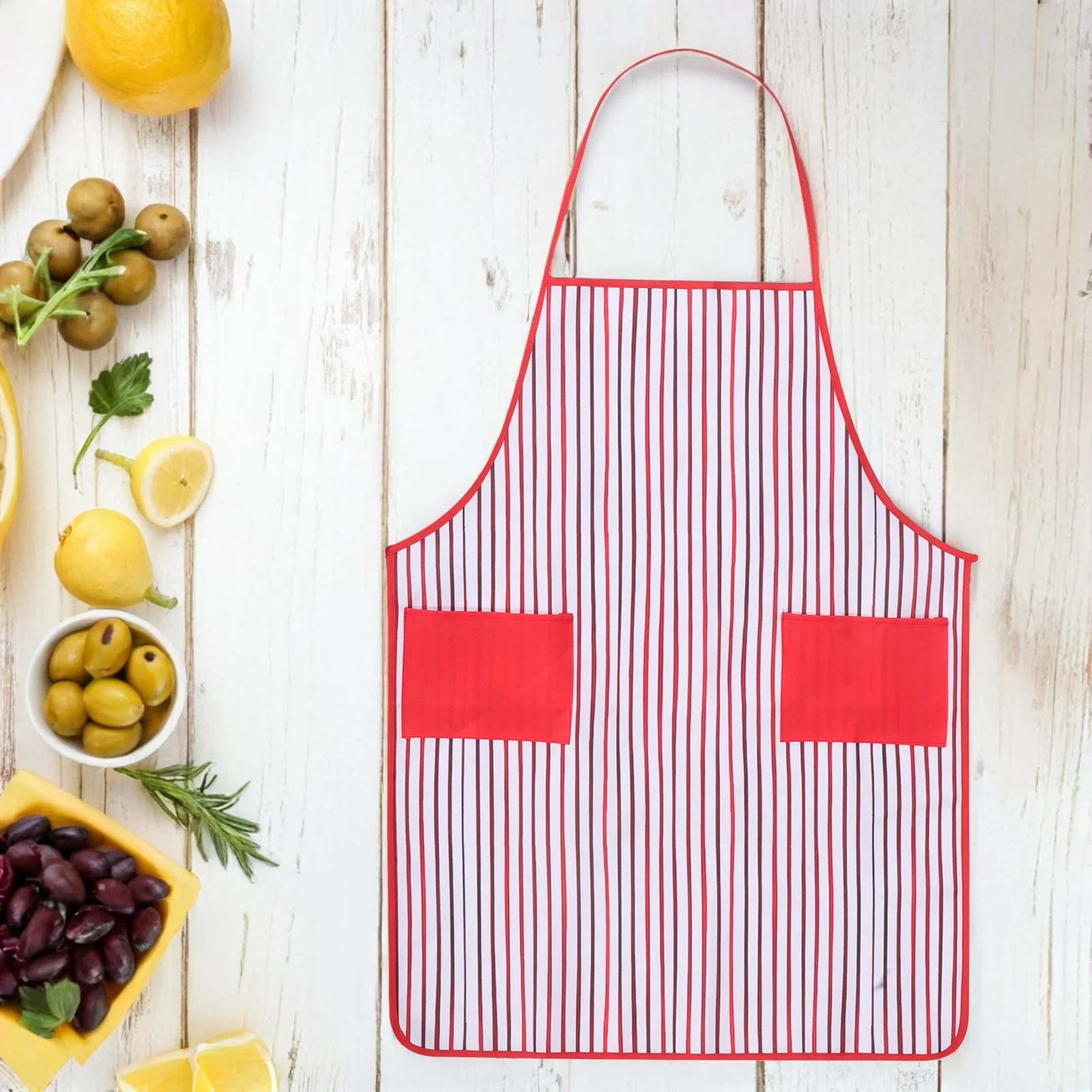 

1 set Dress Up Costume Adult Chef Outfit Hat Apron Bowtie Red White Striped Design Universal Size Halloween Party for Family