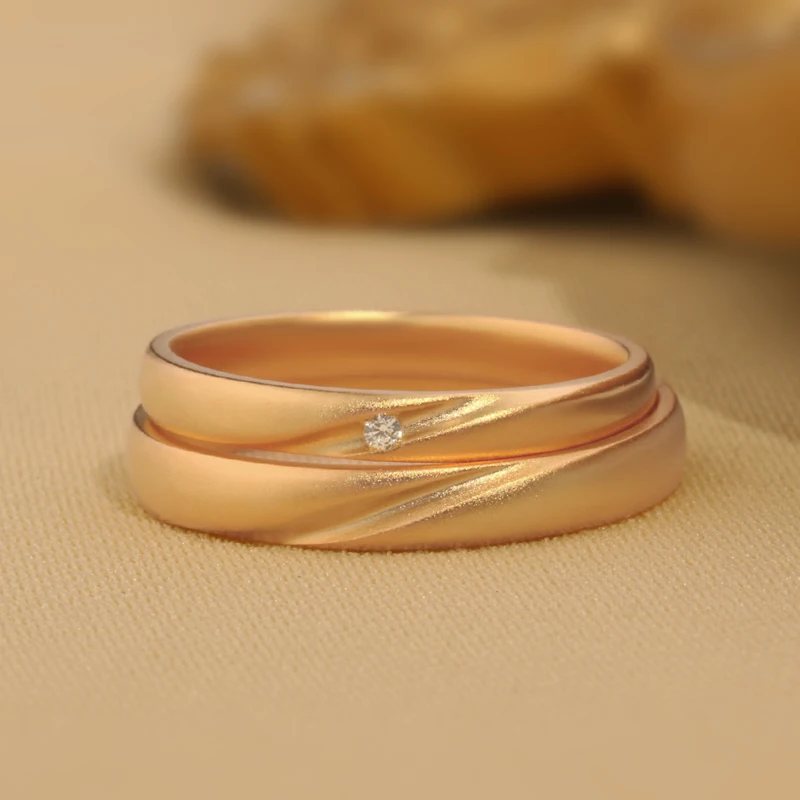 Falling in Love - 100% Pure 18K/14K/10K Gold & PT950 Platinum Diamond Couple Rings, Romantic Wedding/Engagement Gift