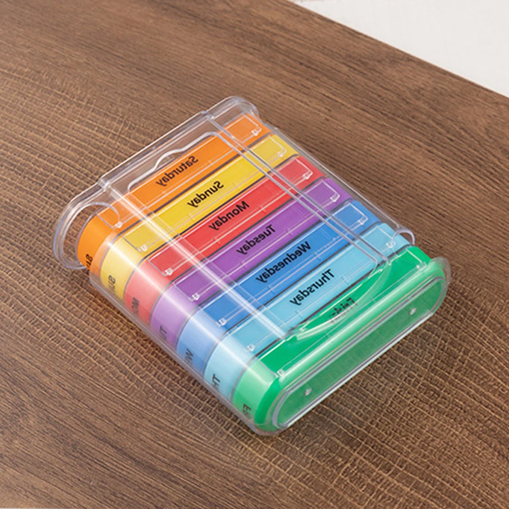 A Week Pill Boxes Seven Days Car Rainbow Portable 28 Plastic Compartments Large Capacity Portable Personal Health Care Pill Box