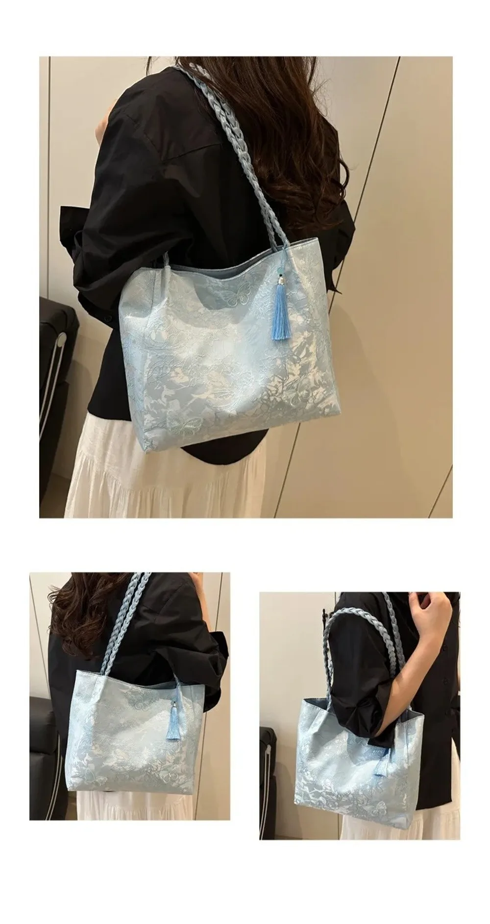 Neue Freizeittasche im chinesischen Stil mit Textur, vielseitige Handtasche mit antiken Hanfu-Elementen, große Kapazität, Arbeitstasche, Geschenk – Detail 9