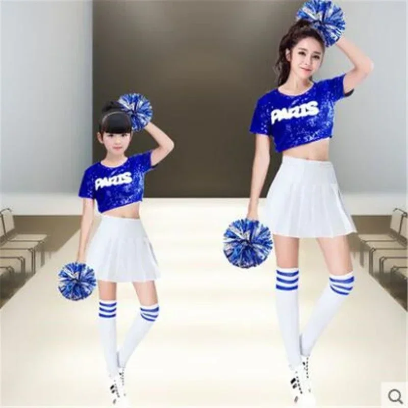 

Детский костюм для джазового танца с блестками, корейский современный танцевальный костюм, комплект танцевального костюма черлидинга, женский костюм черлидинга