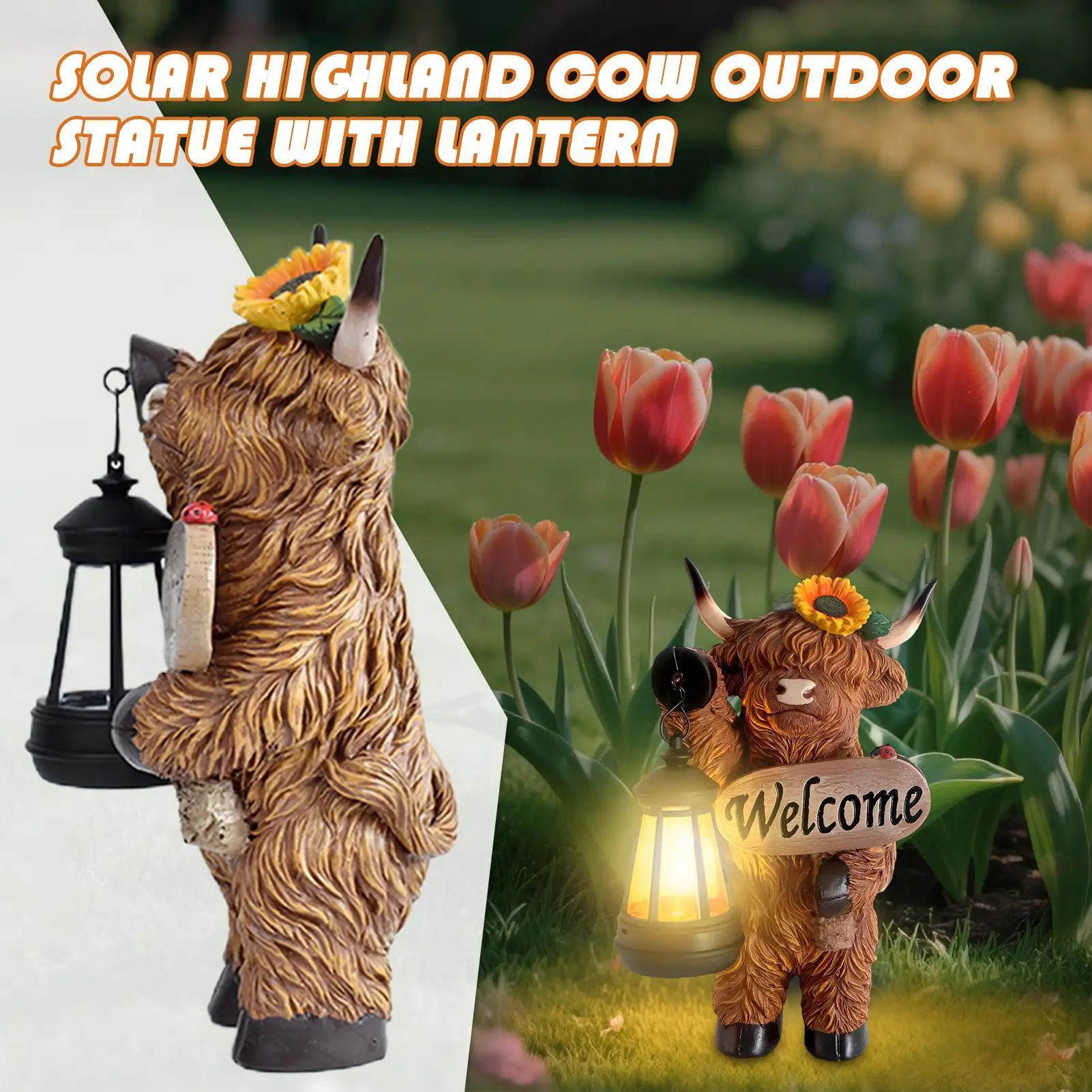 

Солнечные садовые статуи, смоляные всепогодные газонные фигурки животных, уличные фигурки хайлендской коровы, украшения для патио, двора, крыльца