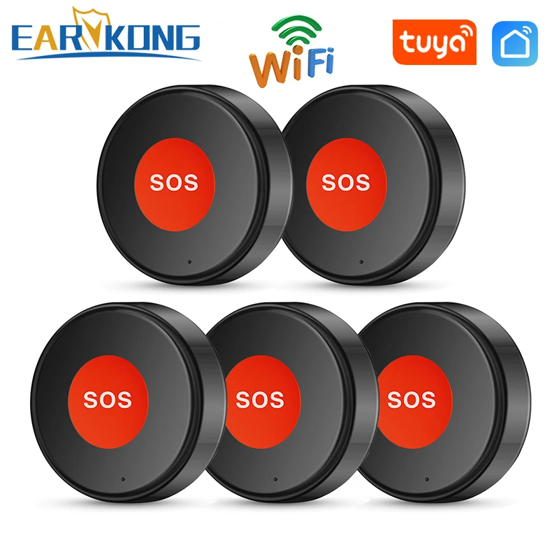 Tuya WIFI SOS Panic Button Black ONE-Key Help Smart Life APP Emergency Alerts Rechargeable Battery for Elderly Kids Disabled