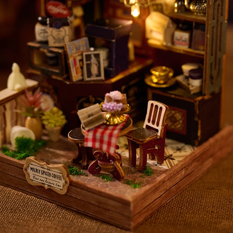 3D Wooden Puzzles Wooden DIY house Corner Christmas Wooden Model Kits with LED DIY Coffee Shop Garden Craft Gifts for Kids Adult