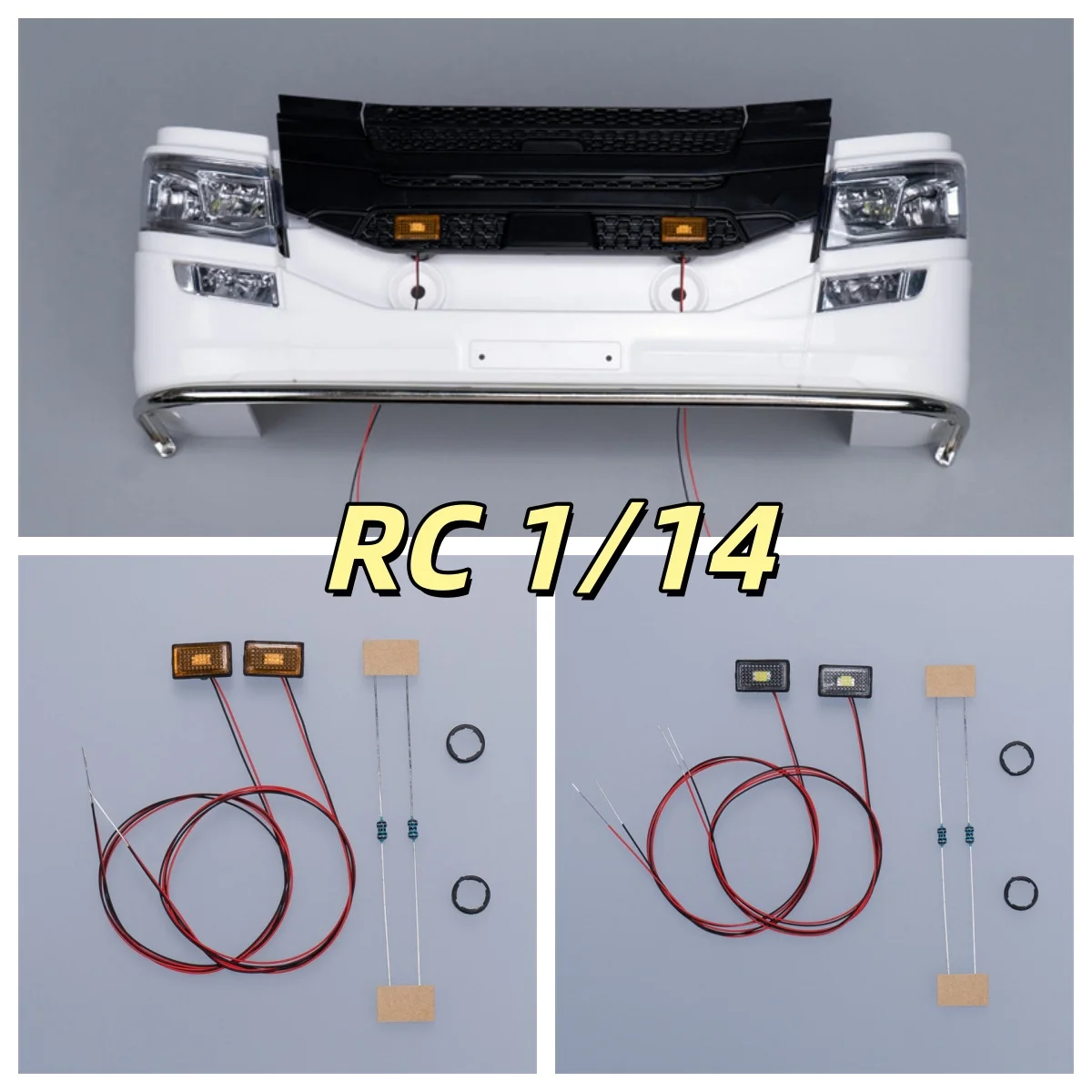 CBD-06F Lower Bumper & Side LED Light Upgrade Parts for Tamiya 1/14 RC Tractor Truck, Fit Scania 770S & King Hauler Model