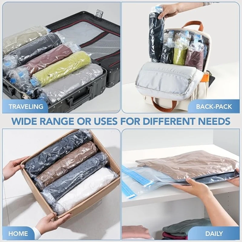 Compression Bags for Travel- Travel Essentials 10 Pack Space Saver Bags No Vacuum or Pump Needed Vacuum Storage for Clothing view 6