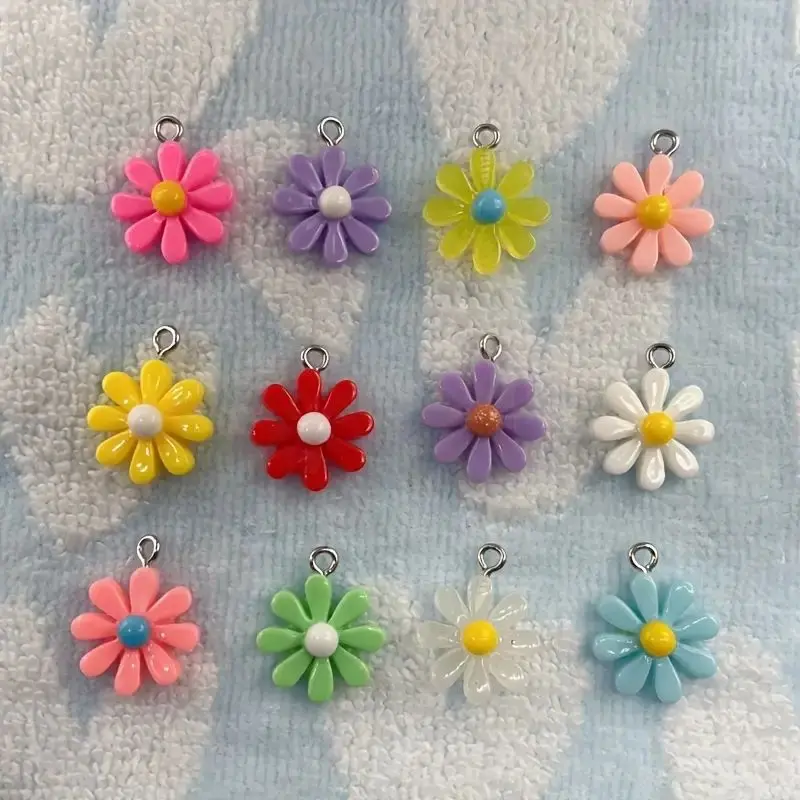 50pcs Handmade Sunflower and Daisy Charms for DIY Jewelry Making - 17x22mm Pendant Findings for Earrings and Necklaces