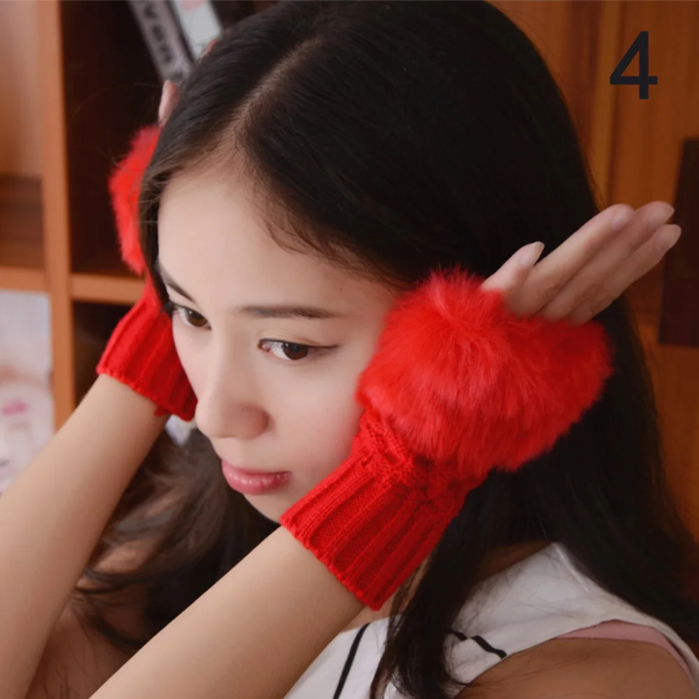 2023 New Women Gloves Stylish Hand Warm Winter Half Finger Mitten Ladies Faux Woolen Crochet Knitted Wrist Warmer Glove Hot Sale