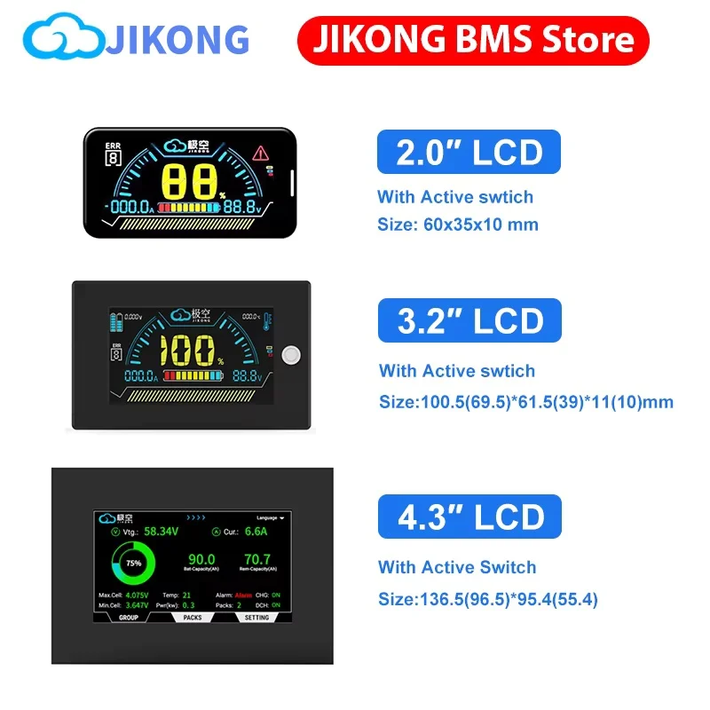 JIKONG LCD Smart BMS LCD Display 3.2/4.3 Inch Battery Smart BMS Accessories Intelligent Battery Level Indicator With Cable