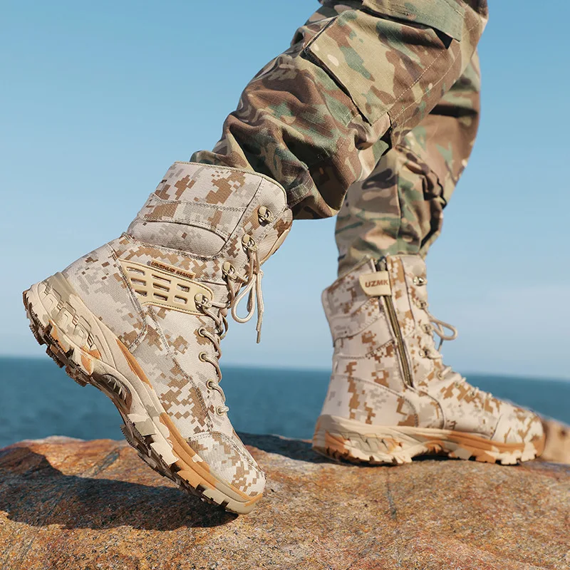 Botas masculinas de alta qualidade ao ar livre camuflagem caça homem bota de trekking antiderrapante botas impermeáveis homens botas senderismo hombre