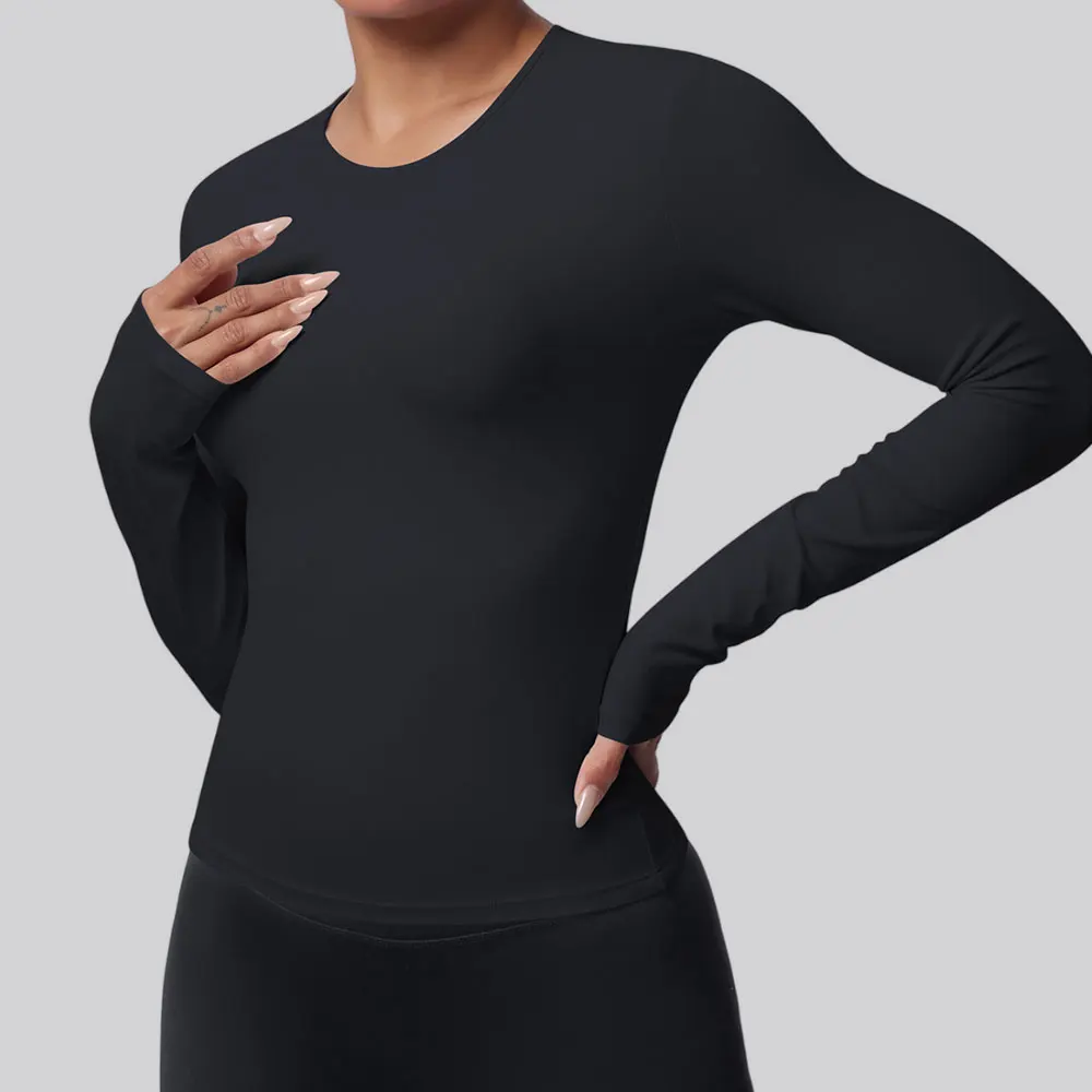 Women's Yoga Shirts Solid Sport Top Long Sleeve Gym Workout Running T-shirts Femme Quick Dry Elastic Yoga Fitness Gym Sport Wear