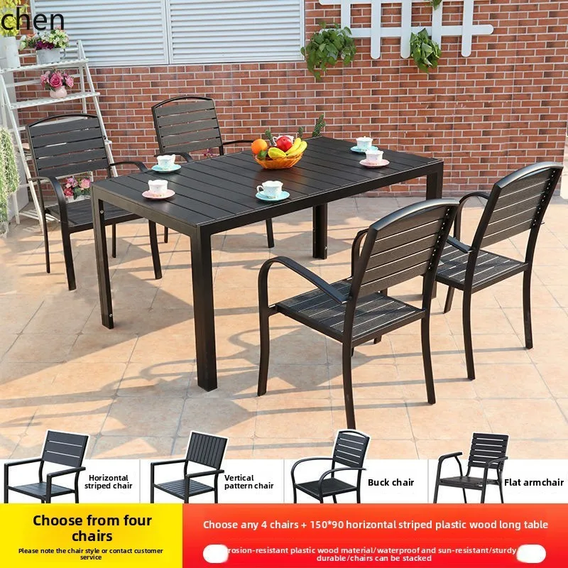 ZML Outdoor Aluminum Alloy Outdoor Courtyard Garden Dining Table Open-air Balcony casual Cafe Table and Chair Combination